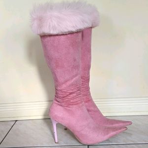 Pink Knee-High Heeled Boots